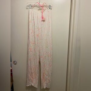 Lulus Womens Paint Splatter Halter Jumpsuit XS White Pastel Pink Green Orange